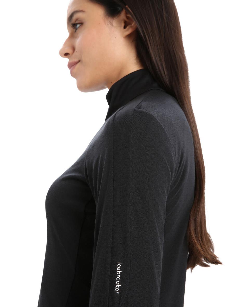 Women's Icebreaker ZoneKnit™ Merino Long Sleeve Zip Hoodie Black | CA 1279AHKP